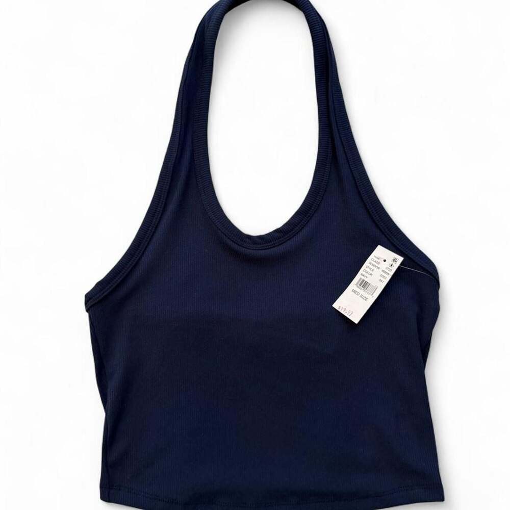 Your Favorite by Pacsun Ribbed Halter Crop Top Navy Medium NWT